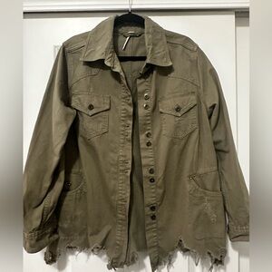Free People Distressed Olive Jacket Size Small EUC